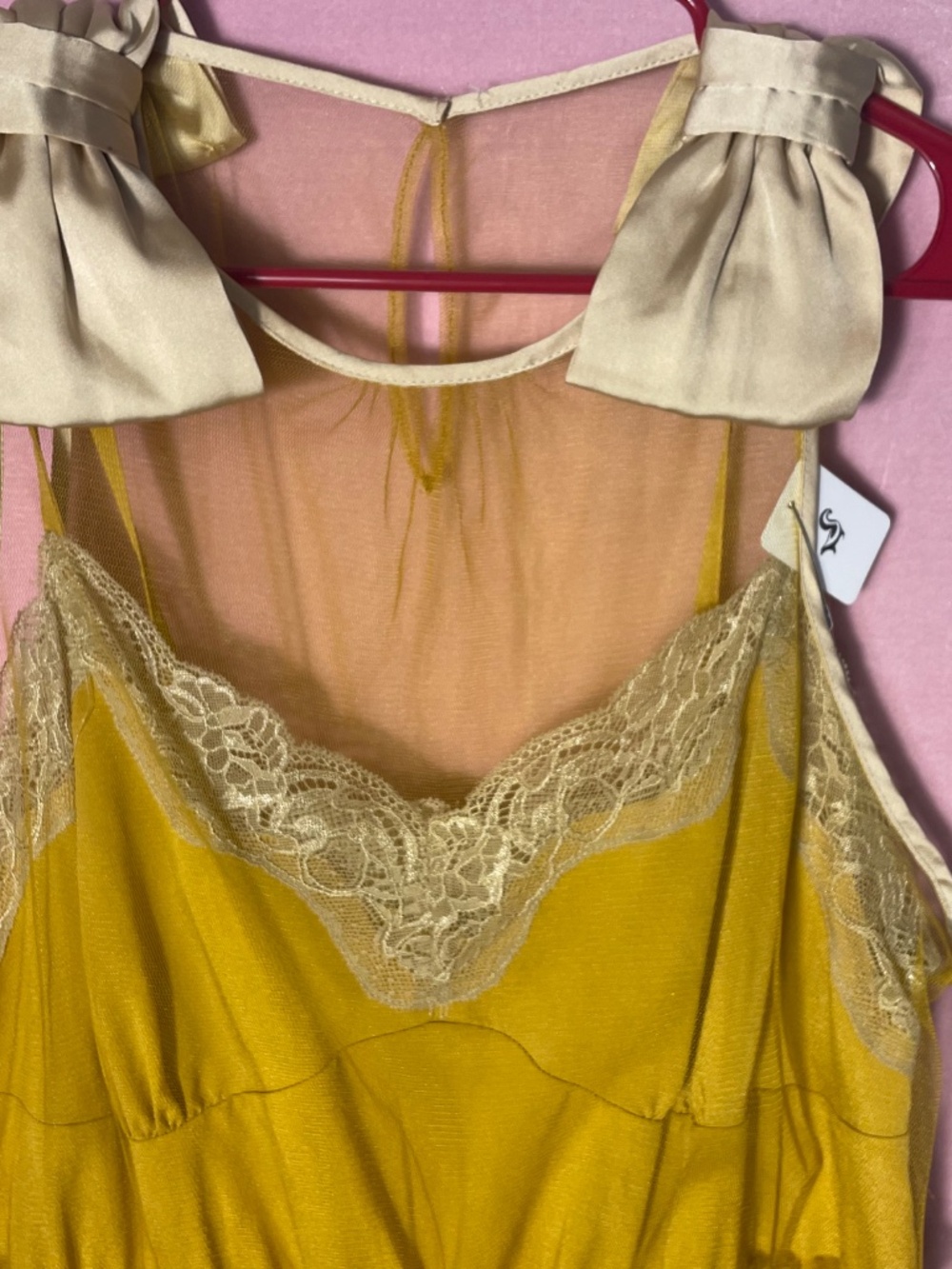 VINTAGE '09 Rodarte slip dress, old gold with champaign bow accents XL